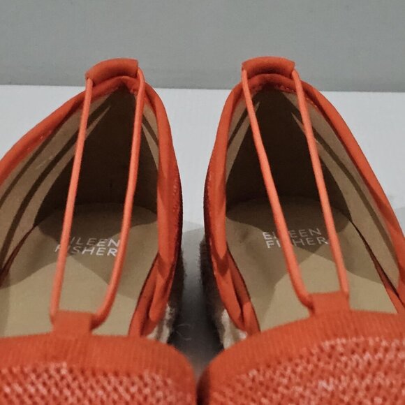 NEW Eileen Fisher Mews Espadrilles Sandal Open Toe Orange Knit Leather Size 9 - Picture 7 of 14